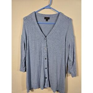 J.Jill Wearever Collection Button Front Cardigan Knit Top Blue Size M‎